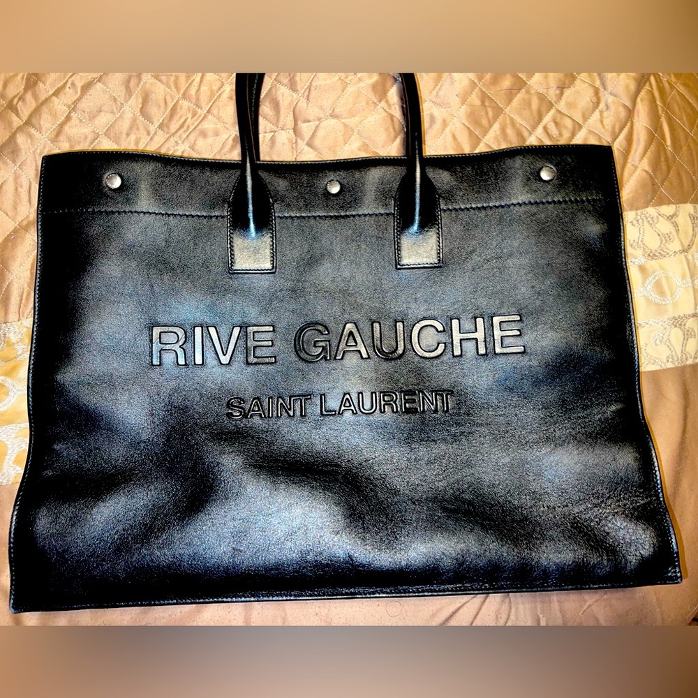 YSL Rive Gauche black leather tote(unisex)